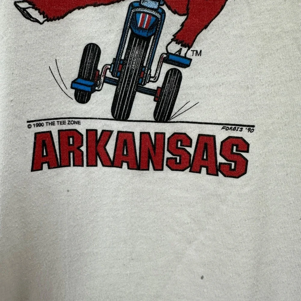 Vtg 90s Youth Arkansas Razorbacks USA Made T Shirt 14/16 measures Small flawed